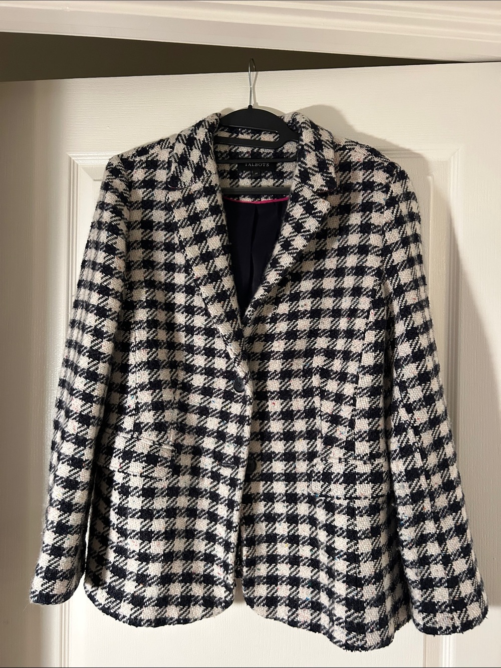 Talbots Black & White Houndstooth Wool-Blend Blazer
